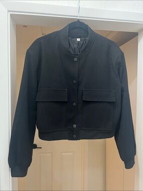 Classic Black Bomber Jacket with Flap Pockets